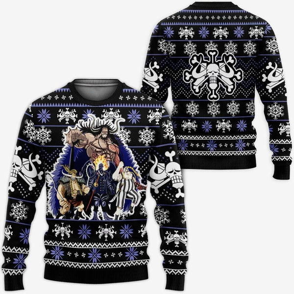 Divesart - Kaido Beast Pirates Ugly Christmas villapaita ja huppari Custom Anime One Piece -joululahjat